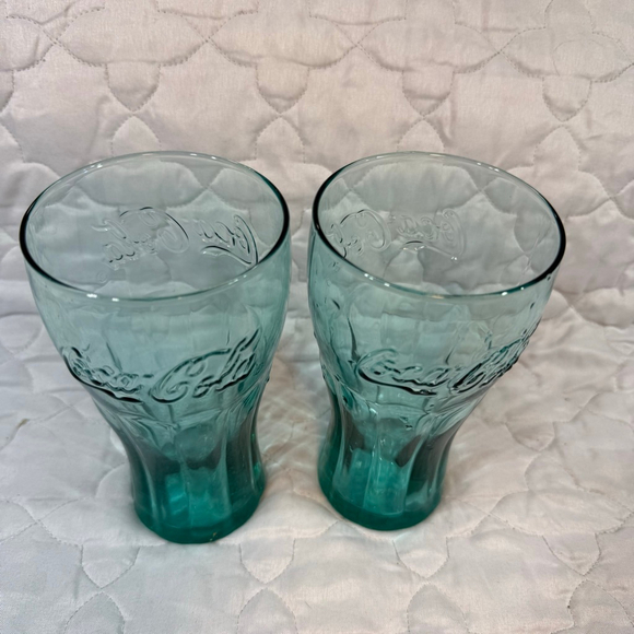 Coca Cola Set Of Two Aqua Blue Drinking Glasses - Picture 2 of 5